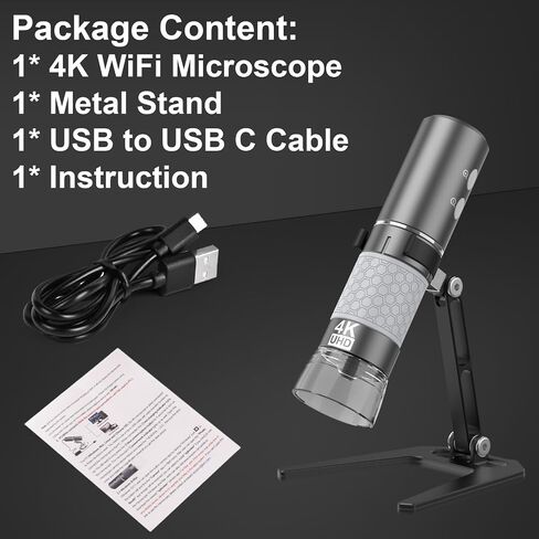 4K WiFi Microscope, Upgraded Stand for iPhone Android PC, 50-1000X USB Digital Microscope, HD Endoscope Camera, Compatible with All Devices, Wide Angle, Long Focal Length, Reliable Service | USB Digital Microscope Wireless HD Endoscope Camera for All Cell in Kuwait