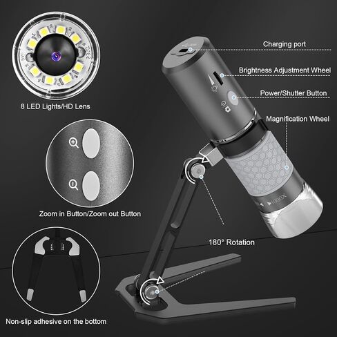 4K WiFi Microscope, Upgraded Stand for iPhone Android PC, 50-1000X USB Digital Microscope, HD Endoscope Camera, Compatible with All Devices, Wide Angle, Long Focal Length, Reliable Service | USB Digital Microscope Wireless HD Endoscope Camera for All Cell in Kuwait