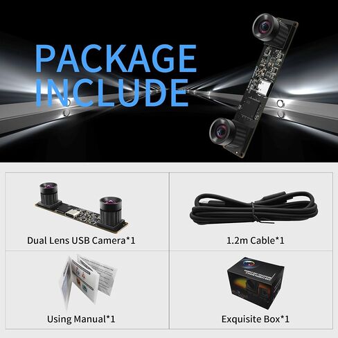 Stereo Camera Module 1200P Global Shutter USB Camera Module | 120fps High Speed Camera, Sync Webcam with No Distortion Dual Lens for VR,PC/Laptop/Raspberry Pi in Kuwait