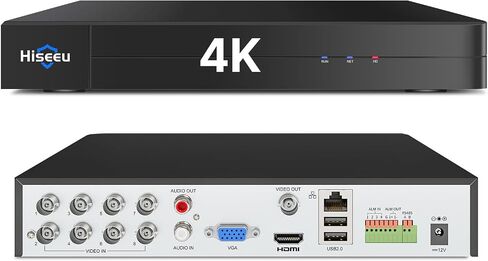 Hiseeu 4K 8 Channel DVR Security Digital Video Recorder | Advanced 8MP DVR with Person/Vehicle Detection for CCTV Camera,AHD/TVI/CVI/CVBS/IPC,No Monthly Fee,No Hard Drive in Kuwait