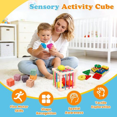 Montessori Baby Toys for Toddlers 1-3 | 7-in-1 Educational Activity Toy Set with Soft Cloth Book, Stacking Blocks & Learning Toys, Birthday Gifts for Boys Girls in Kuwait