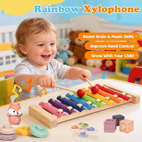 Montessori Baby Toys for Toddlers 1-3 | 7-in-1 Educational Activity Toy Set with Soft Cloth Book, Stacking Blocks & Learning Toys, Birthday Gifts for Boys Girls in Kuwait