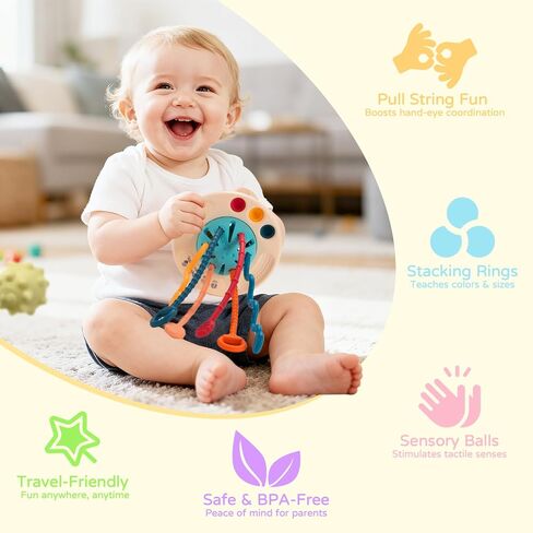 Montessori Baby Toys for 12M+, UFO Sensory Play Set for Toddlers, Pull String Pull String Toy in Stollers Developmental Toys for Fine Motor Skills Gift for Boys& Girls in Kuwait
