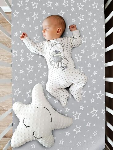 Bassinet Sheets Boys Girls– 1-Pack Soft Fitted Bassinet Sheets, Organic Cotton, Breathable & Cozy, Fits 32x16x4 Inch Rectangle, Oval & Hourglass Mattresses, Stars in Kuwait