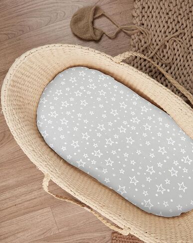 Bassinet Sheets Boys Girls– 1-Pack Soft Fitted Bassinet Sheets, Organic Cotton, Breathable & Cozy, Fits 32x16x4 Inch Rectangle, Oval & Hourglass Mattresses, Stars in Kuwait