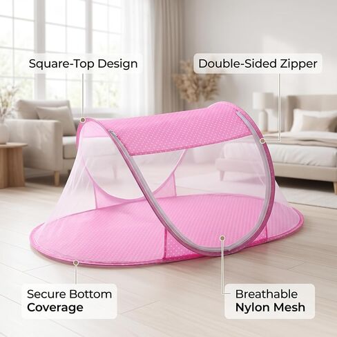 Baby Bed Net, Portable Foldable Polyester Baby Crib Net Tent Newborn Sleep Bed Travel Bed (Pink) in Kuwait