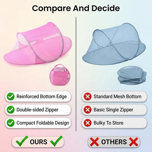 Baby Bed Net, Portable Foldable Polyester Baby Crib Net Tent Newborn Sleep Bed Travel Bed (Pink) in Kuwait