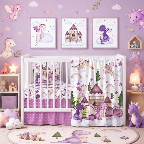 5 Pcs Baby Crib Bedding Set, Pink Bow Coquette Nursery Baby Crib Set | Includes Blanket, Fitted Crib Sheet & Bed Skirt, Pillow Case, Wall Art Print, for Standard Crib & Toddler Girl in Kuwait