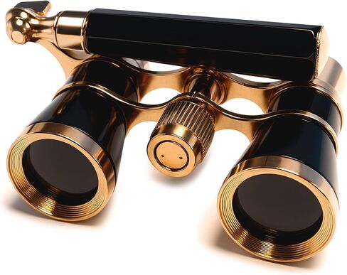 HQRP 3 x 25 Opera Glasses Theater Binoculars, Black with Gold Color Trim, w/Built-in Extendable Handle, Crystal Clear Optics (CCO), for Adults Kids Women in Musical Concert, Gift Box in Saudi Arabia