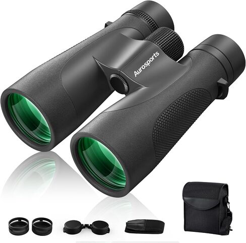 Aurosports 15x52 Waterproof Binoculars for Adults Hunting Binoculars Green | IPX7 Nitrogen-Filled, HD Optical System, BAK4 Prism, FMC, Low Light Vision, Bird Watching, Cruise, Travel, Stargazing in Kuwait