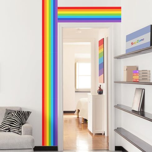 Large Rainbow Wall Decals Corner Line Floor Sticker Colorful Bold Rainbow Wall Border Stickers Peel and Stick Vinyl Wall Art Decor for Children Kids Bedroom Playroom Livingroom Home Decor in Kuwait