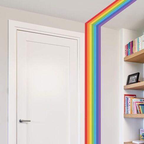 Large Rainbow Wall Decals Corner Line Floor Sticker Colorful Bold Rainbow Wall Border Stickers Peel and Stick Vinyl Wall Art Decor for Children Kids Bedroom Playroom Livingroom Home Decor in Kuwait