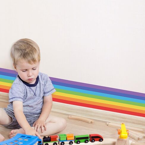 Large Rainbow Wall Decals Corner Line Floor Sticker Colorful Bold Rainbow Wall Border Stickers Peel and Stick Vinyl Wall Art Decor for Children Kids Bedroom Playroom Livingroom Home Decor in Kuwait