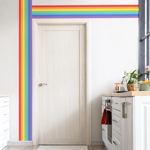 Large Rainbow Wall Decals Corner Line Floor Sticker Colorful Bold Rainbow Wall Border Stickers Peel and Stick Vinyl Wall Art Decor for Children Kids Bedroom Playroom Livingroom Home Decor in Kuwait