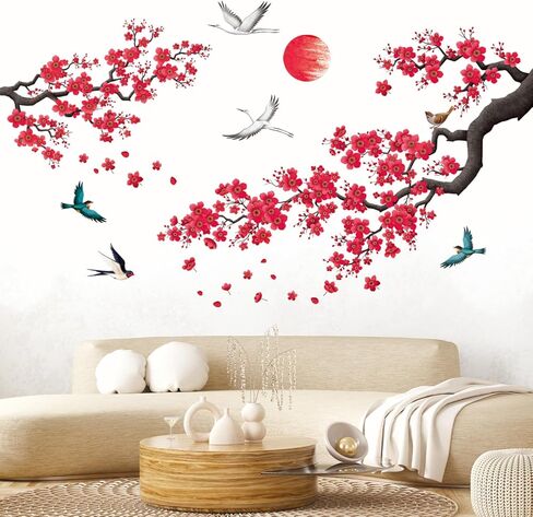 DECOWALL Red Watercolor Japanese Floral Wall Stickers, Cherry Blossom Branch Wall Decals for Living Room, Bedroom & Office Decor (SG2-2406) in Kuwait