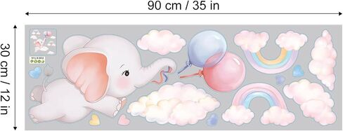 Cute Pink Elephant Wall Sticker Cartoon Cloud Rainbow Heart Animal Wall Decal Girls Bedroom Nursery Baby Wall Decor in Kuwait