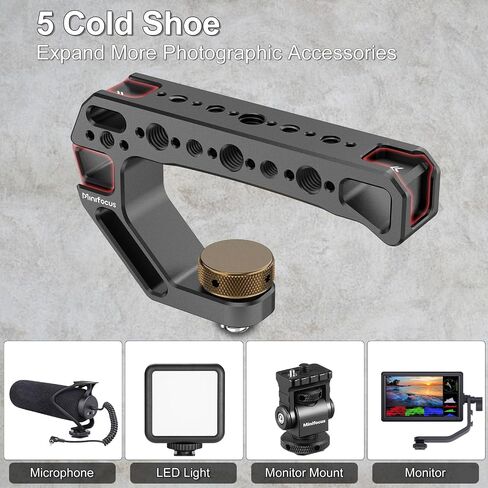 Camera Top Handle with 3/8"-16 Locating Pins for ARRI Grip for Camera Cage, Universal Top Handgrip with 5 Cold Shoe Adapters, Ergonomic Design, 1/4" and 3/8" Threads with Microphone/LED Light/Monitor in Saudi Arabia