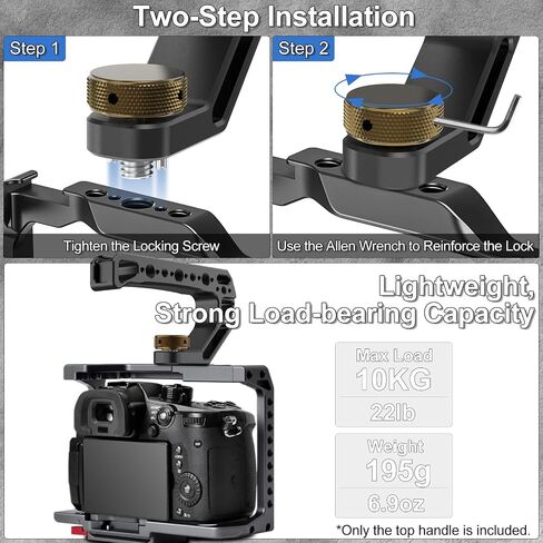 Camera Top Handle with 3/8"-16 Locating Pins for ARRI Grip for Camera Cage, Universal Top Handgrip with 5 Cold Shoe Adapters, Ergonomic Design, 1/4" and 3/8" Threads with Microphone/LED Light/Monitor in Saudi Arabia