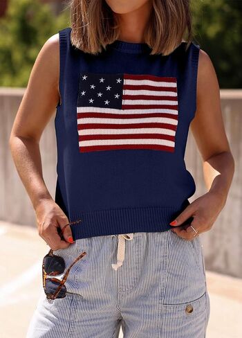 Ezbelle Crop Sweater Womens Summer Tank Tops Flag American Shirts USA Clothes in Kuwait