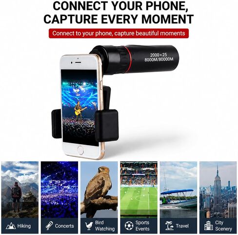 Mini Monocular Telescope with Phone Adapter, 25X Magnification Portable Single Tube for Hiking, Bird Watching, Stargazing, and Outdoor Adventures in Kuwait