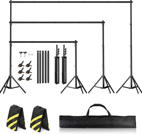 Backdrop Stand for Parties 10 x 8.5 FT, Heavy Duty Photography Backdrop Stand for Events, Video Shooting, Portable Photo Background Stand with Carry Bag, Sandbags, Spring Clamps in Kuwait