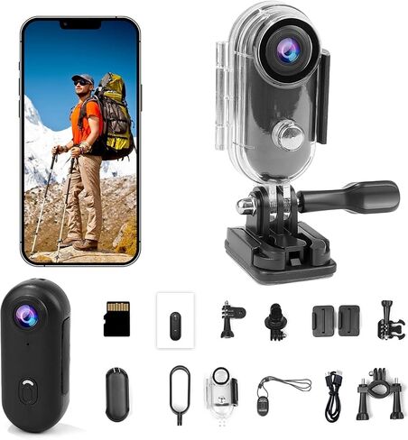 Li&Lu 4K Thumb Action Camera, Sports & Action Video Cameras Portable for Cycling, Motorcycle (with 64G-Card, Black) in Kuwait