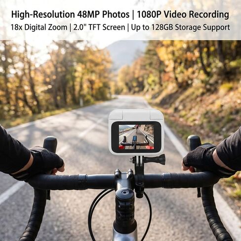 1080P Mini Body Camera with Flip Screen, 140 Wide Angle Chest Mount Camera, Hands Free POV Recording, 18X Zoom Anti Shake, for Cycling Vlogging in Kuwait