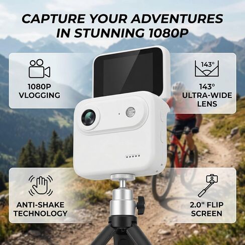 1080P Mini Body Camera with Flip Screen, 140 Wide Angle Chest Mount Camera, Hands Free POV Recording, 18X Zoom Anti Shake, for Cycling Vlogging in Kuwait