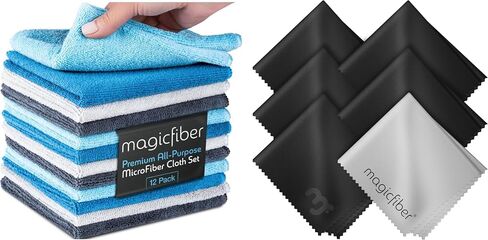 MagicFiber 18 PK - 12 Household Microfiber Cleaning Cloths + 6 Glasses Microfiber Cleaning Cloths - Premium Kitchen Towels and Glasses Wipes in Kuwait