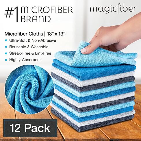 MagicFiber 18 PK - 12 Household Microfiber Cleaning Cloths + 6 Glasses Microfiber Cleaning Cloths - Premium Kitchen Towels and Glasses Wipes in Kuwait