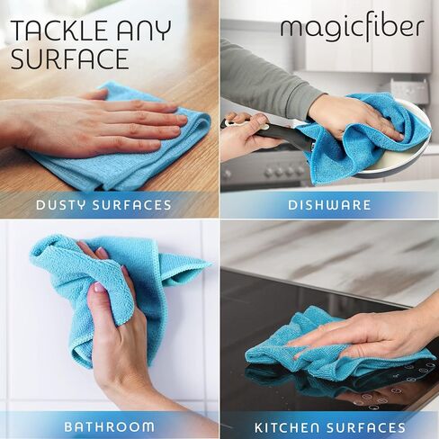 MagicFiber 18 PK - 12 Household Microfiber Cleaning Cloths + 6 Glasses Microfiber Cleaning Cloths - Premium Kitchen Towels and Glasses Wipes in Kuwait