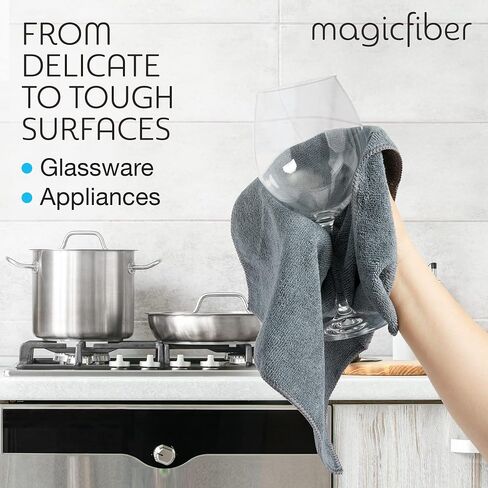 MagicFiber 18 PK - 12 Household Microfiber Cleaning Cloths + 6 Glasses Microfiber Cleaning Cloths - Premium Kitchen Towels and Glasses Wipes in Kuwait