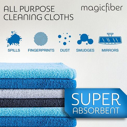 MagicFiber 18 PK - 12 Household Microfiber Cleaning Cloths + 6 Glasses Microfiber Cleaning Cloths - Premium Kitchen Towels and Glasses Wipes in Kuwait