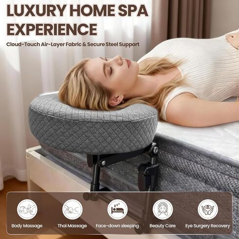 Face Down Pillow for Vitrectomy Recovery Equipment – Heavy-Duty Steel Massage Headrest for Bed – Fully Adjustable & Foldable Face Cradle for Post Eye Surgery Sleeping & Home Spa in Kuwait