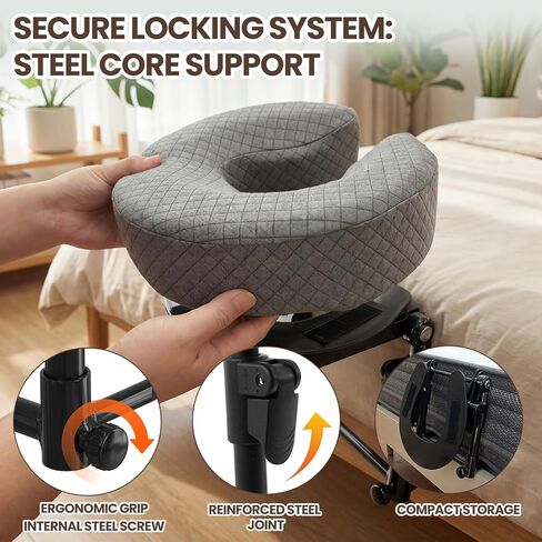 Face Down Pillow for Vitrectomy Recovery Equipment – Heavy-Duty Steel Massage Headrest for Bed – Fully Adjustable & Foldable Face Cradle for Post Eye Surgery Sleeping & Home Spa in Kuwait