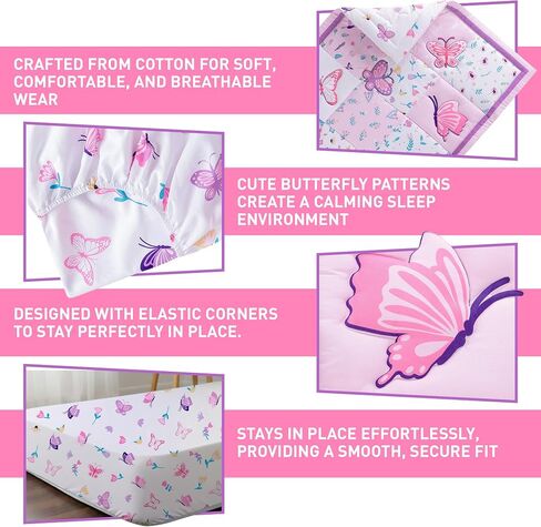 Baby Crib 3-Piece Bedding Set, Light Purple, Butterfly Design (Purple) in Kuwait