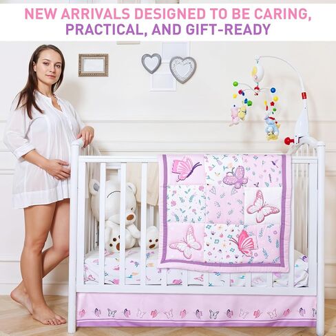 Baby Crib 3-Piece Bedding Set, Light Purple, Butterfly Design (Purple) in Kuwait