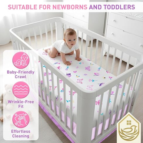 Baby Crib 3-Piece Bedding Set, Light Purple, Butterfly Design (Purple) in Kuwait