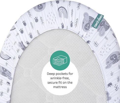 Bassinet Sheets for Papablic, CoZee, Cowiewie, Ezebaby, Nawahev Baby Bassinet Bedside Sleeper by TansyPanda, 3 Pack, 35x20, Ultra Soft, Breathable, Snug Fit, Boys Girls, Gray (Woodland Rainbow) in Kuwait