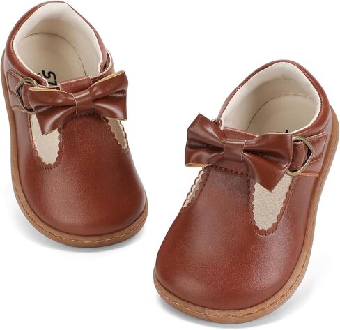 STQ Toddler Girls Dress Shoes Mary Jane Flats for School, Wedding & Parties | Wide Toe Box for Chubby Feet, Non-Slip & Zero Drop Sole for Healthy First Walking T-Strap Bow Ballet in Kuwait