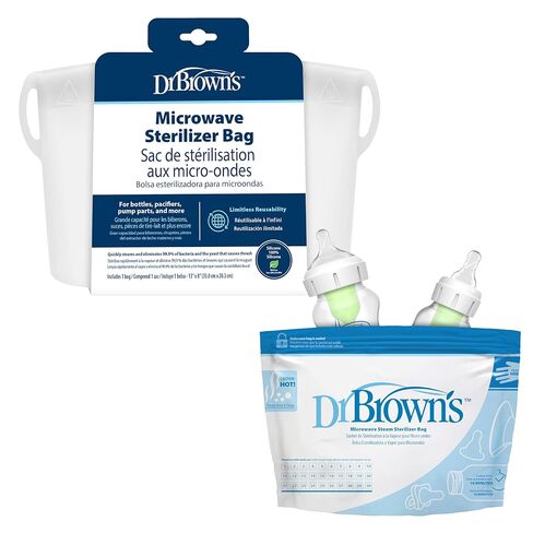 Dr. Brown's Reusable Silicone & Disposable Plastic Microwave Steam Sterilizer Bags for Baby Bottles, Breast Pump Parts & Pacifiers - 5-Pack in Kuwait