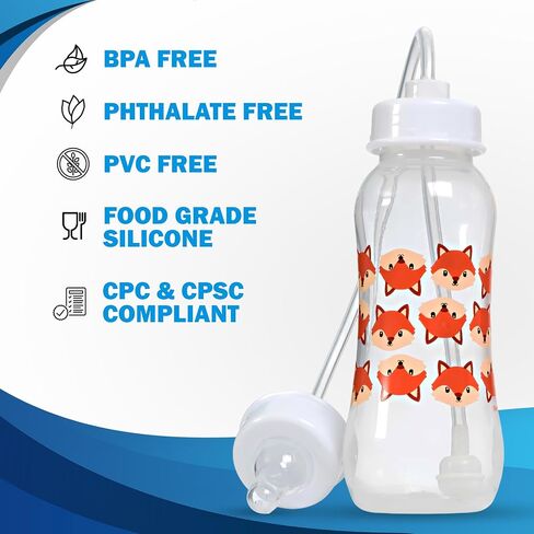 Hands-Free Baby Bottle - Anti-Colic Nursing System 9 oz Baby Bottle with Fast Flow Nipple/Teat 3m+ with Tube Straw Feeding System for Toddler (1 Pack - Fox) in Kuwait
