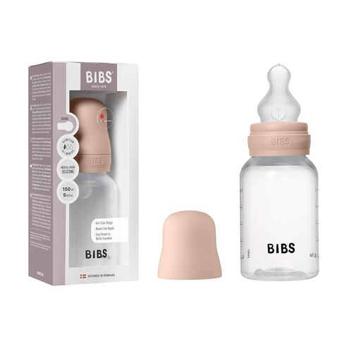 BIBS Plastic Baby Bottle, 150 ml, 1-Pack, Silicone Nipple, Blush | Anti-Colic | Slow Flow | BPA-Free Plastic | Supports Breastfeeding | Made in Denmark | Familiar BIBS Nipple in Kuwait