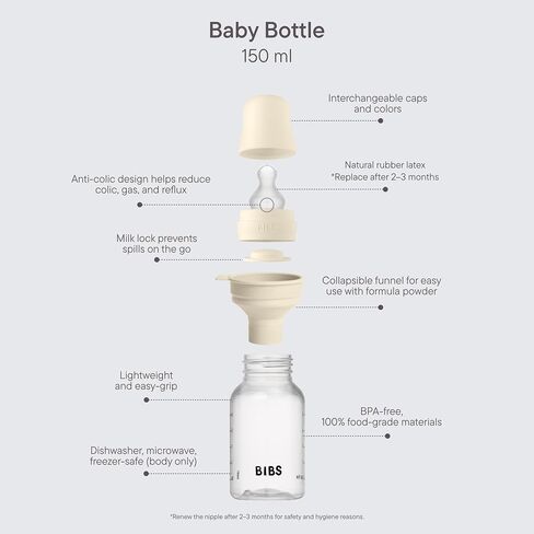 BIBS Plastic Baby Bottle, 150 ml, 1-Pack, Silicone Nipple, Blush | Anti-Colic | Slow Flow | BPA-Free Plastic | Supports Breastfeeding | Made in Denmark | Familiar BIBS Nipple in Kuwait
