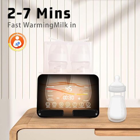 Baby Bottle Warmer All Bottles Water Bath Warming 48H Constant Thermostat Mode, 10-in-1 Milk Warmer Steamer, Preset, Defrost, Double Bottle Warmer Twins for Breastmilk Formula, Heat Baby Food in Kuwait