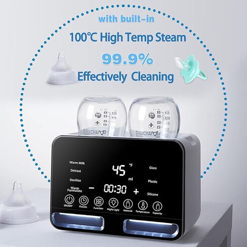 Baby Bottle Warmer All Bottles Water Bath Warming 48H Constant Thermostat Mode, 10-in-1 Milk Warmer Steamer, Preset, Defrost, Double Bottle Warmer Twins for Breastmilk Formula, Heat Baby Food in Kuwait