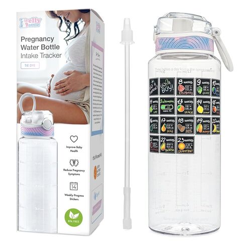 BellyBottle Pregnancy Water Bottle Tracker – Pregnancy Must Haves – Pregnancy Gifts for Expecting Mom – Pregnancy Essentials Nausea Relief – Weekly Stickers + Straw + BPA Free – Blue in Kuwait