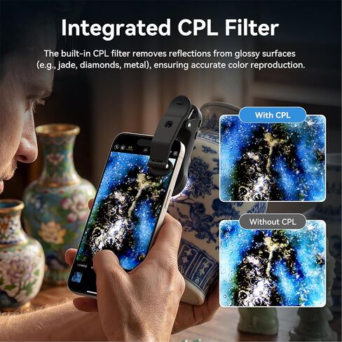 Dpofirs 200X Microscope Lens, 18 LED CPL Polarizing Universal Phone Microscope, 1000X Zoom with Clip On for Jewelry Inspection in Kuwait