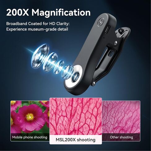 Dpofirs 200X Microscope Lens, 18 LED CPL Polarizing Universal Phone Microscope, 1000X Zoom with Clip On for Jewelry Inspection in Kuwait