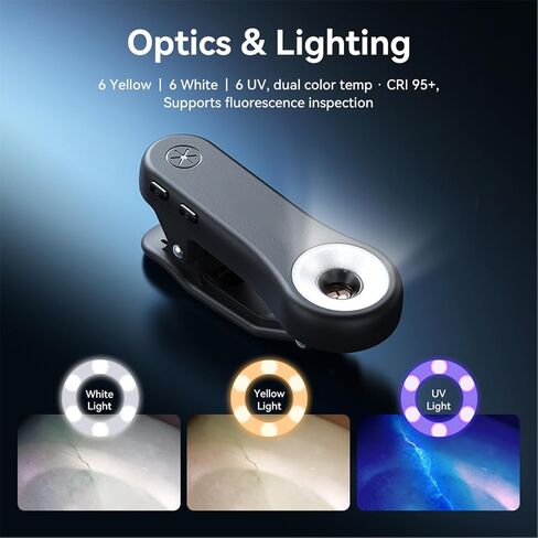 Dpofirs 200X Microscope Lens, 18 LED CPL Polarizing Universal Phone Microscope, 1000X Zoom with Clip On for Jewelry Inspection in Kuwait